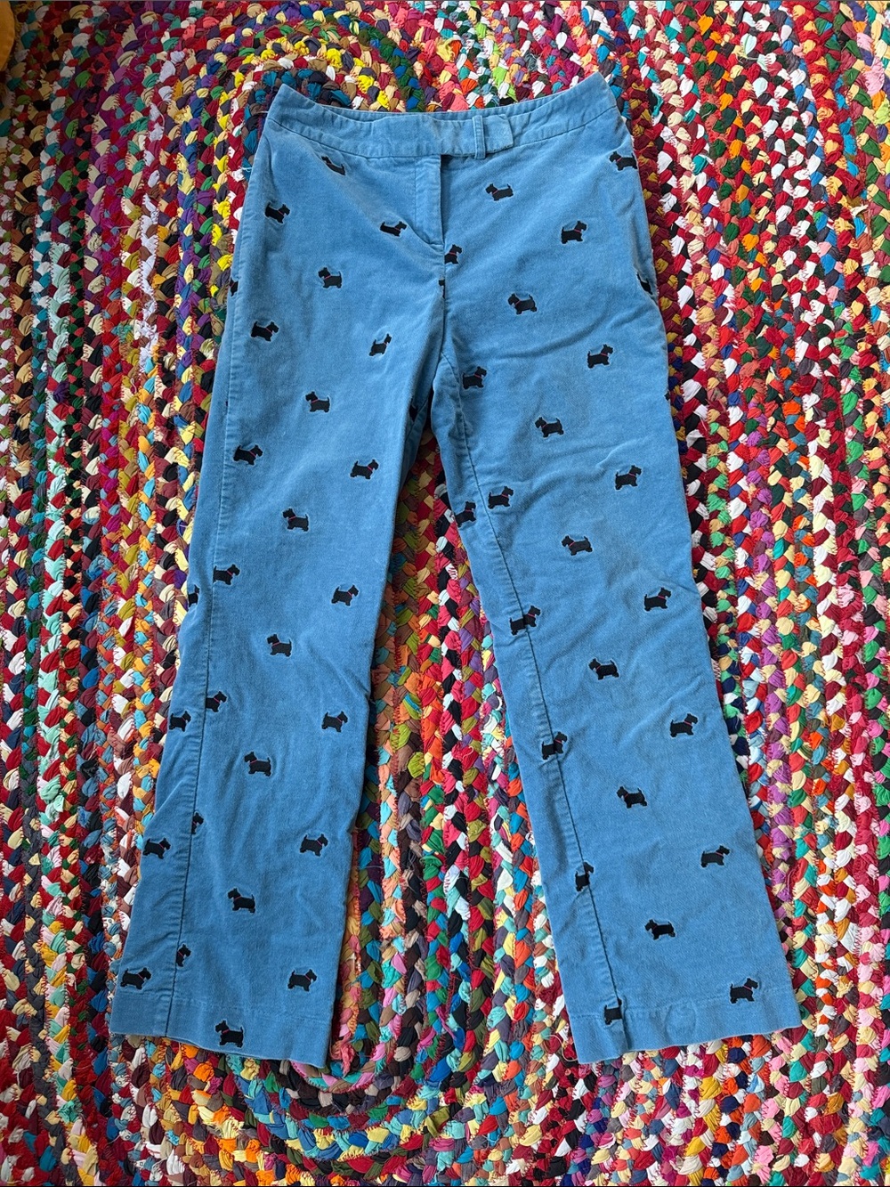 Lilly Pulitzer Blue Corduroy Pants with Black Scottie Dog Embroidery